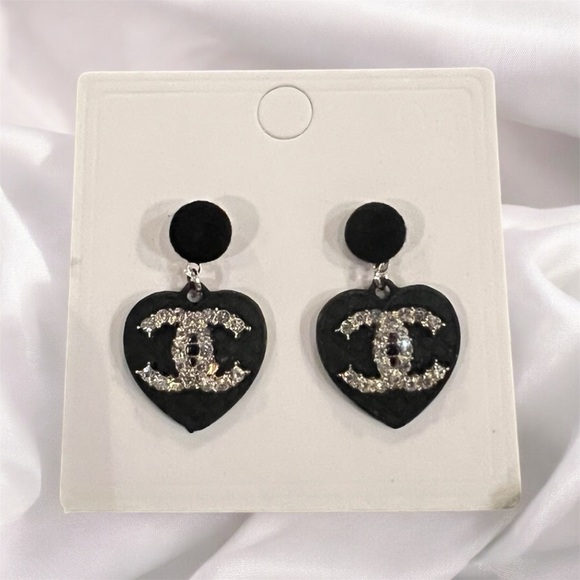 Source Unknown Jewelry - Black CZ Heart Earrings